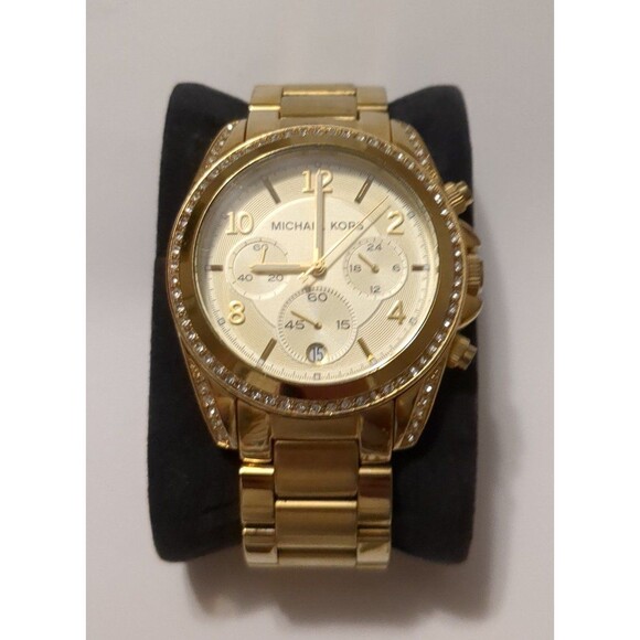 Michael Kors Golden Blair Glitz Chrono Gold Dial SS Quartz Women's Watch MK5166 - Picture 1 of 4